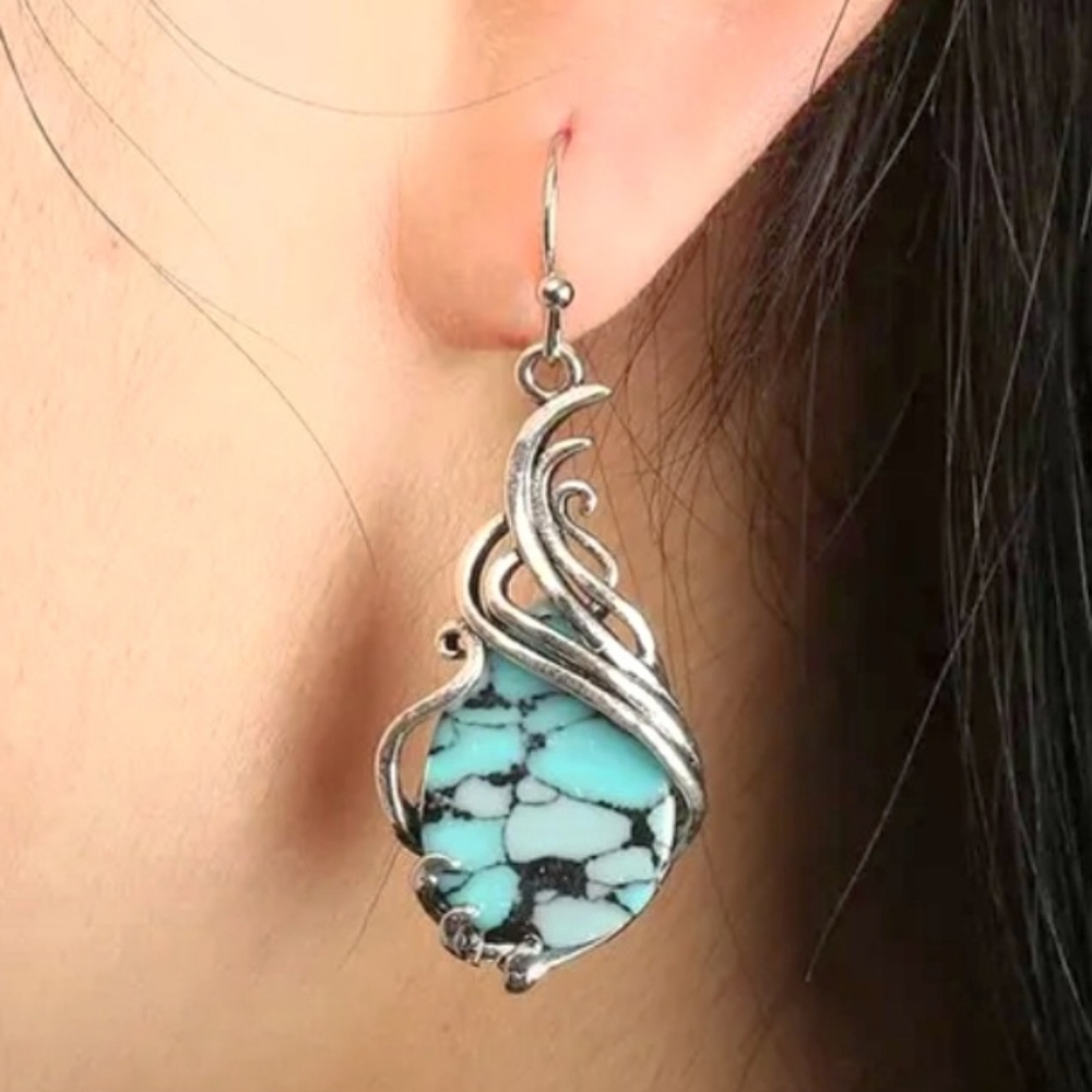 Vintage Style Silver Wrapped Dangle Stone Earrings. NWT. Fast Ship.